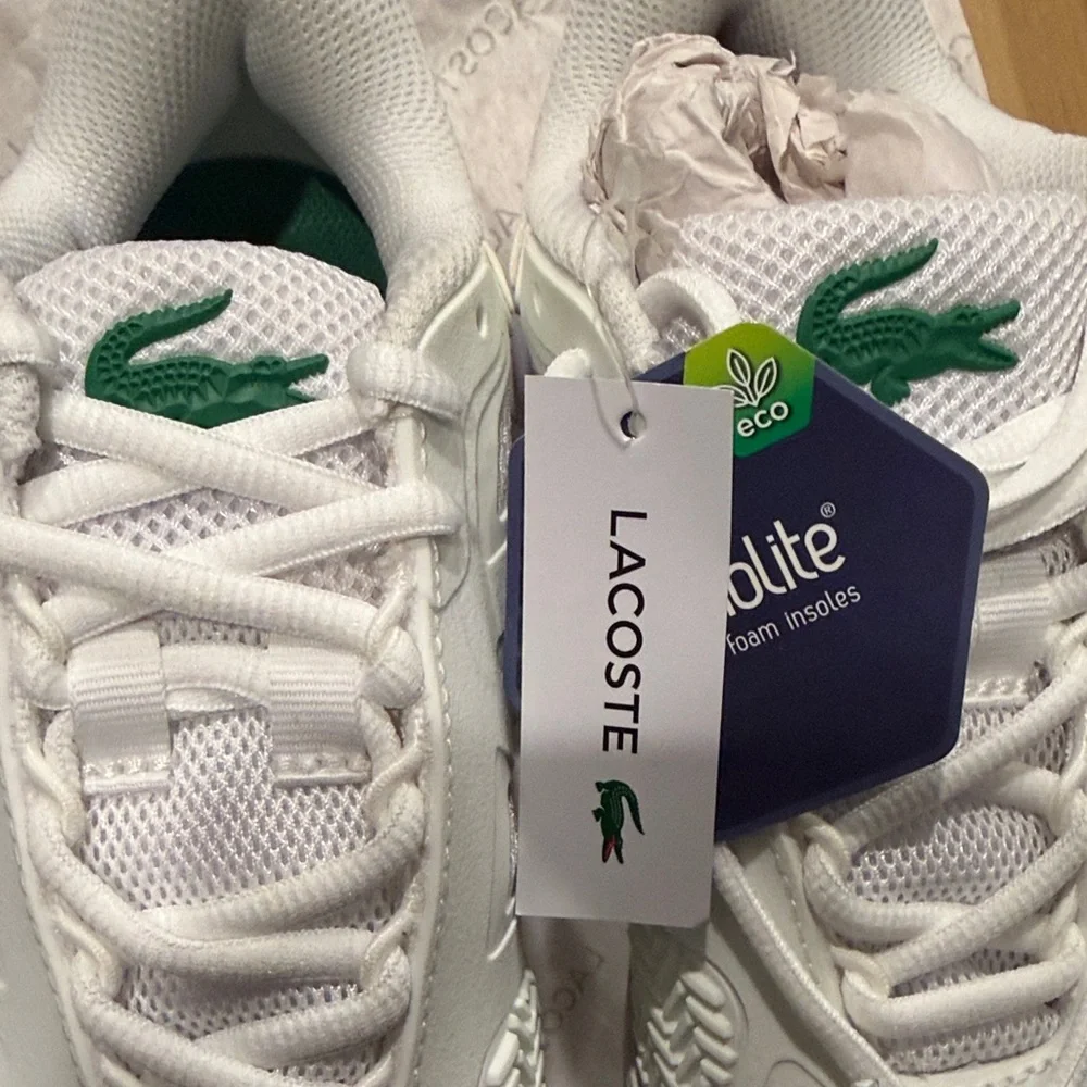 Lacoste White Athletic Sneakers with Green Croc Accent - Picture 3 of 6
